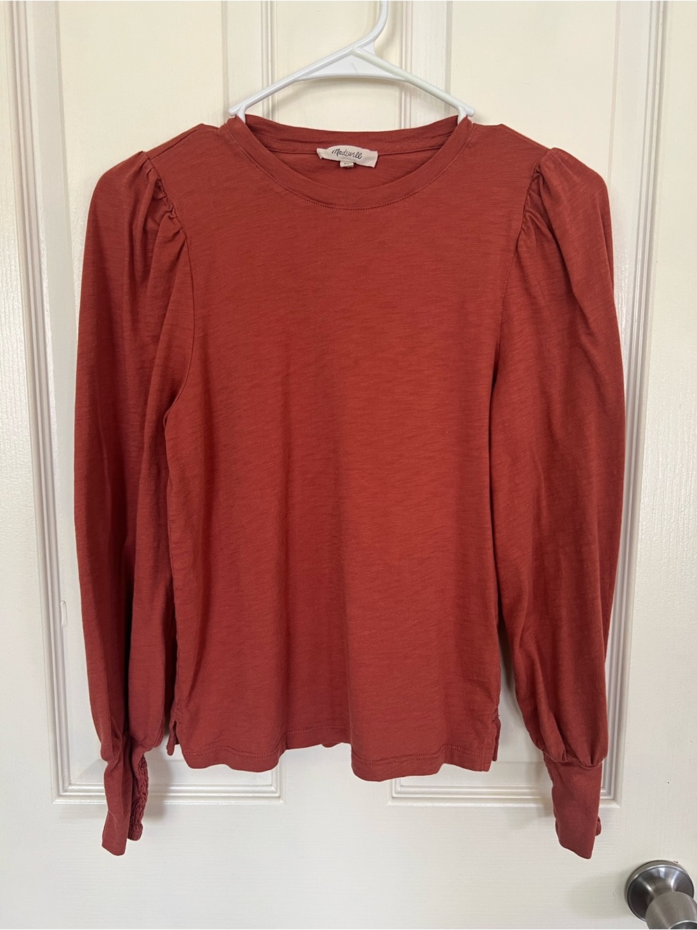 Madewell XS Rust Puff Sleeve Smocked Cuff Long Sleeve Top